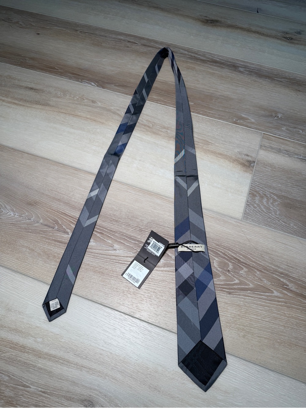 Burberry Gray and Blue Check Silk Tie - Picture 7 of 7
